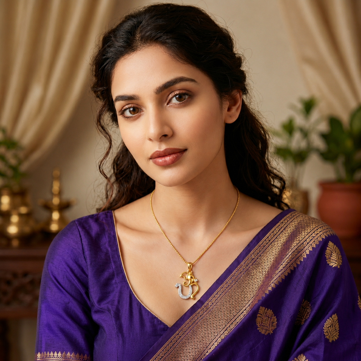 Divine 18K Gold Plated Ganesha Om Pendant Necklace with Moissanite Diamonds