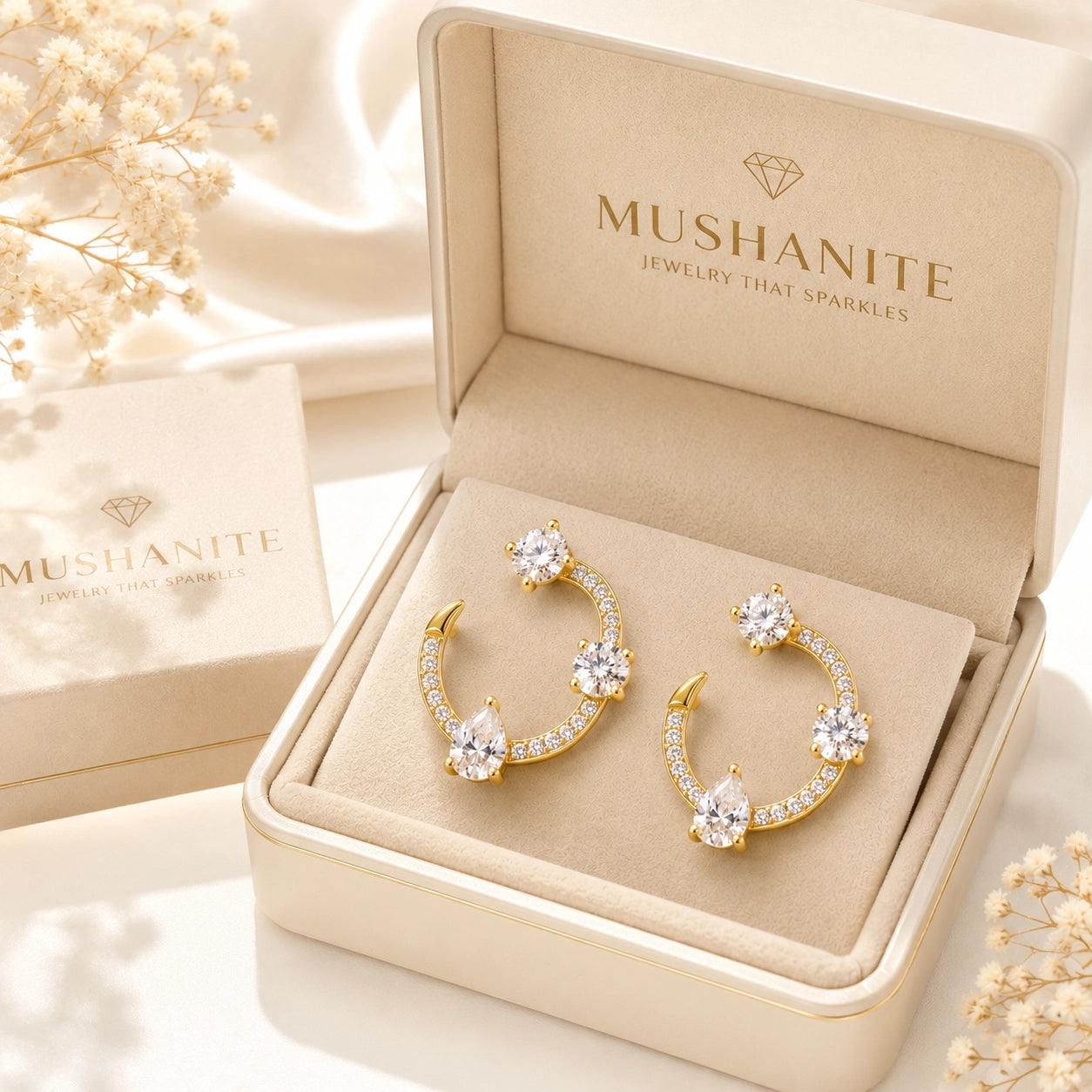 Radiant Trio Solitaire 18K Gold Plated Moissanite Diamond Stud Earrings