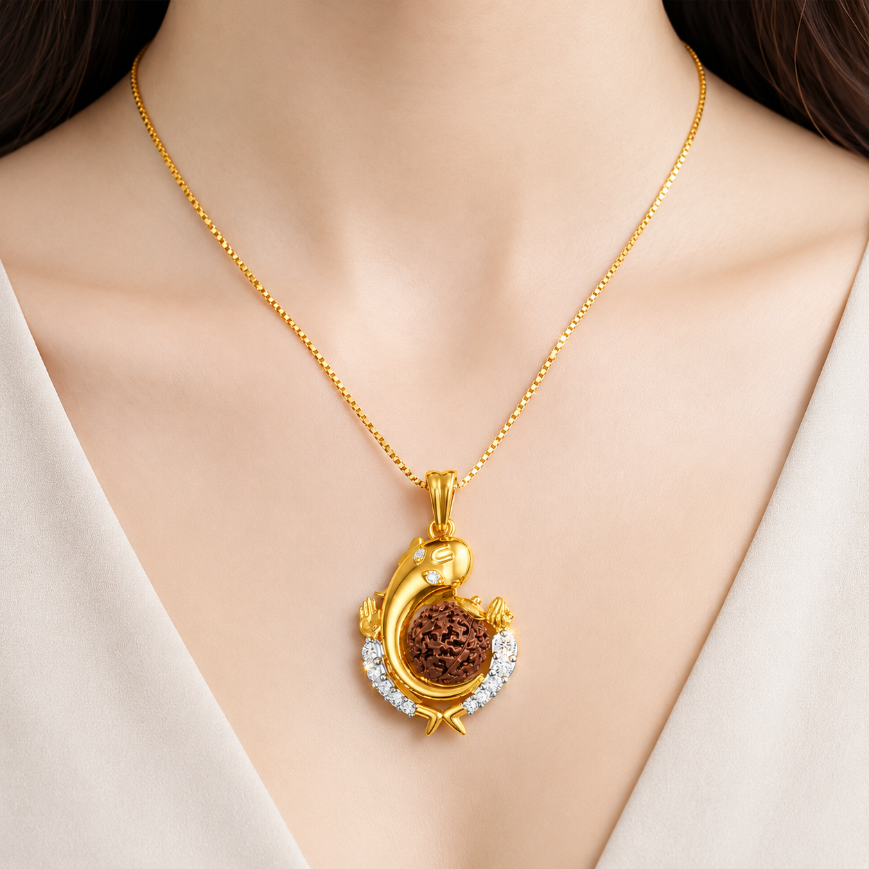Divine 18K Gold Plated Khatu Shyam Ji Pendant Necklace with Moissanite Diamonds