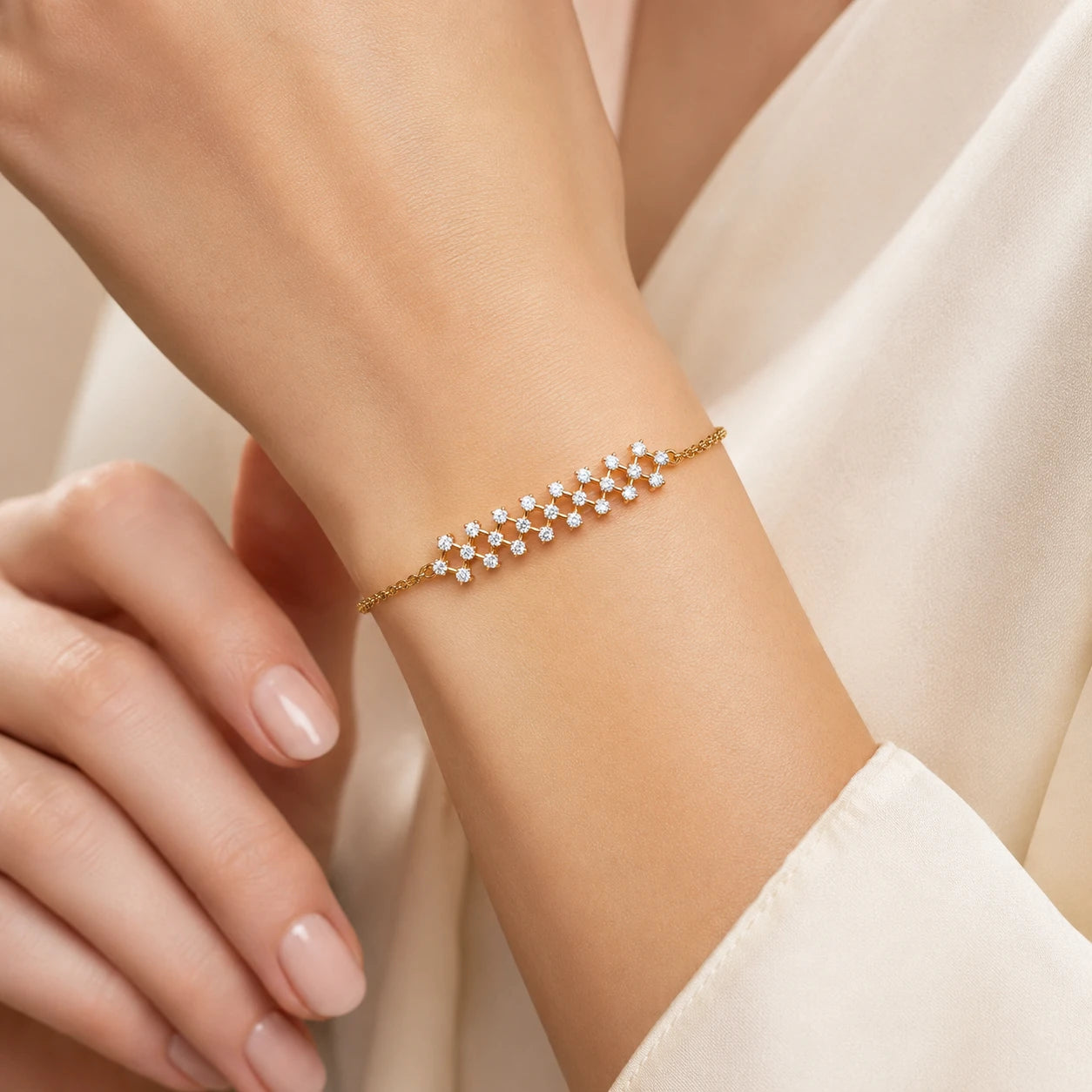 Fence Mesh 18K Gold Plated Moissanite Diamond Bracelet