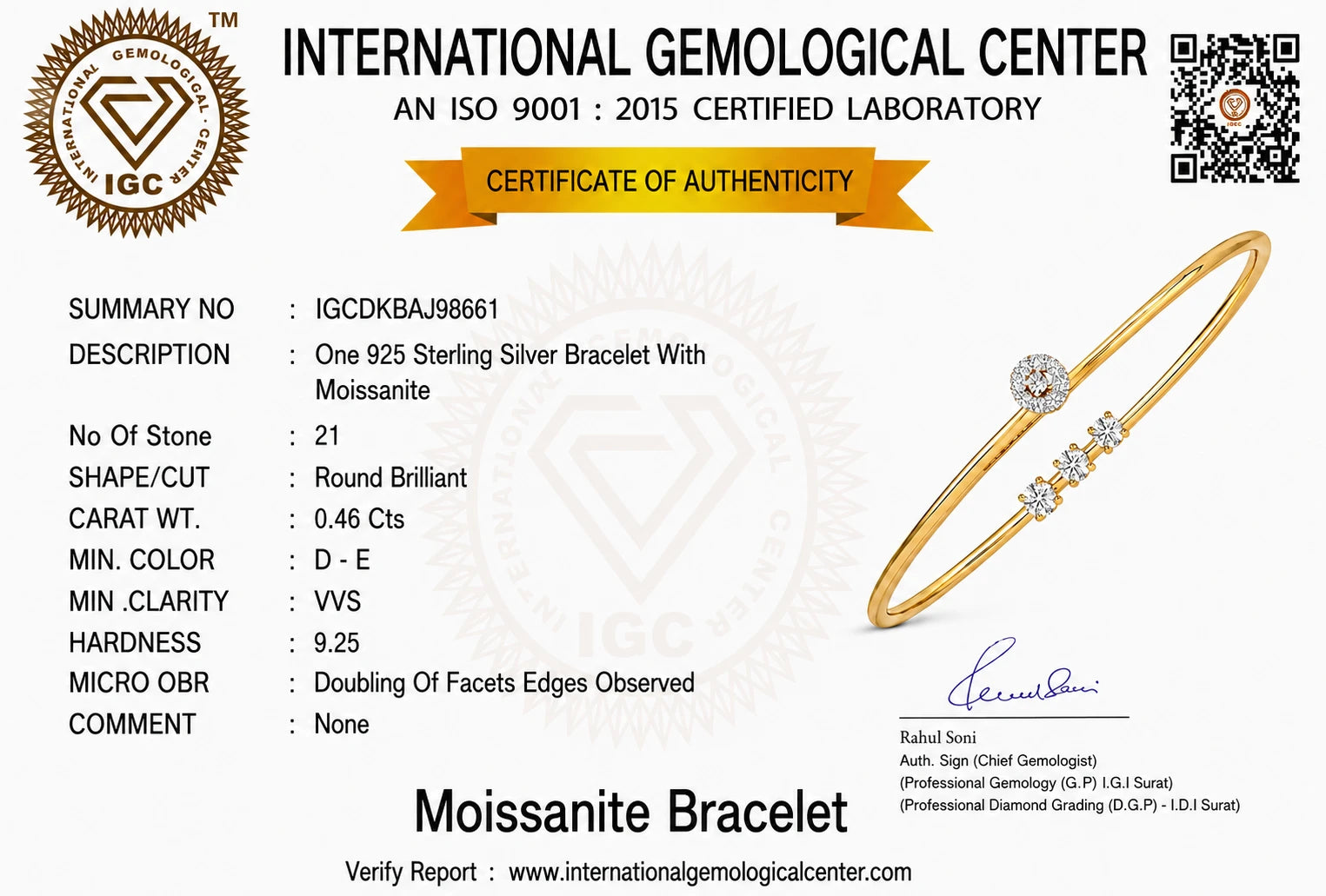 Streak of Moonlight 18K Gold Plated Moissanite Diamond Bracelet