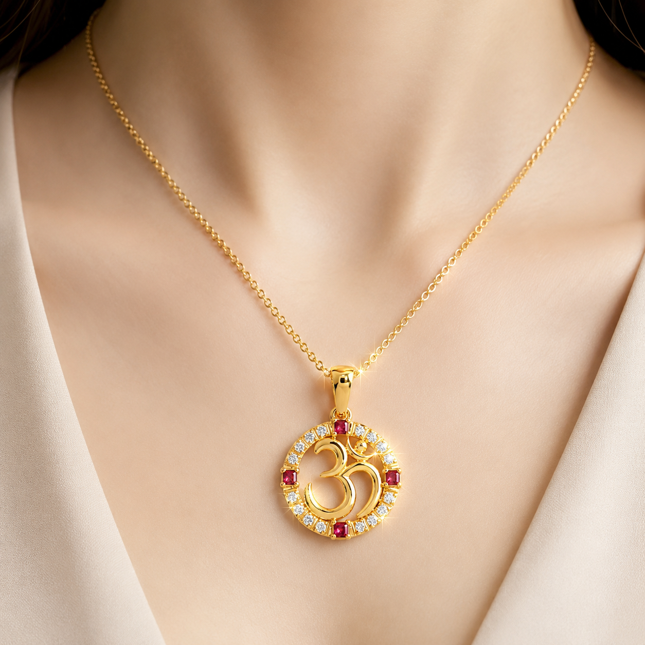 Divine 18K Gold Plated Radhe Radhe Calligraphy Pendant with Moissanite Diamonds