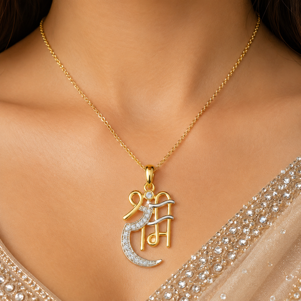 Divine 18K Gold Plated Shree Ram Pendant Necklace with Moissanite Diamonds