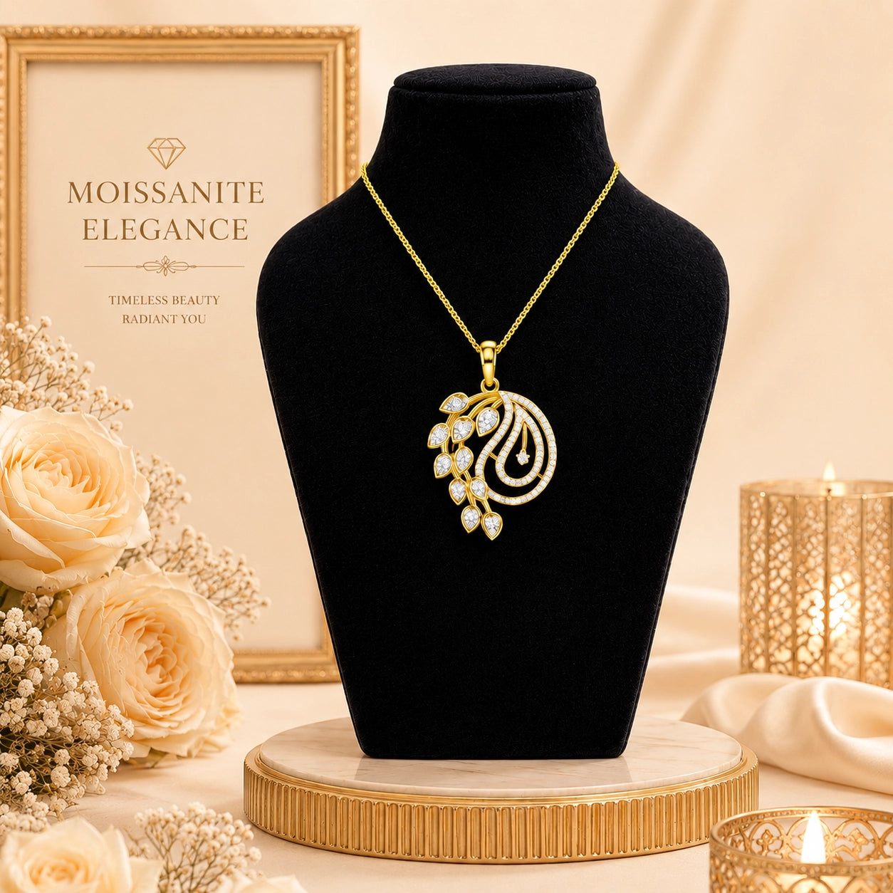 Belinda Paisley 18K Gold Plated Moissanite Diamond Pendant