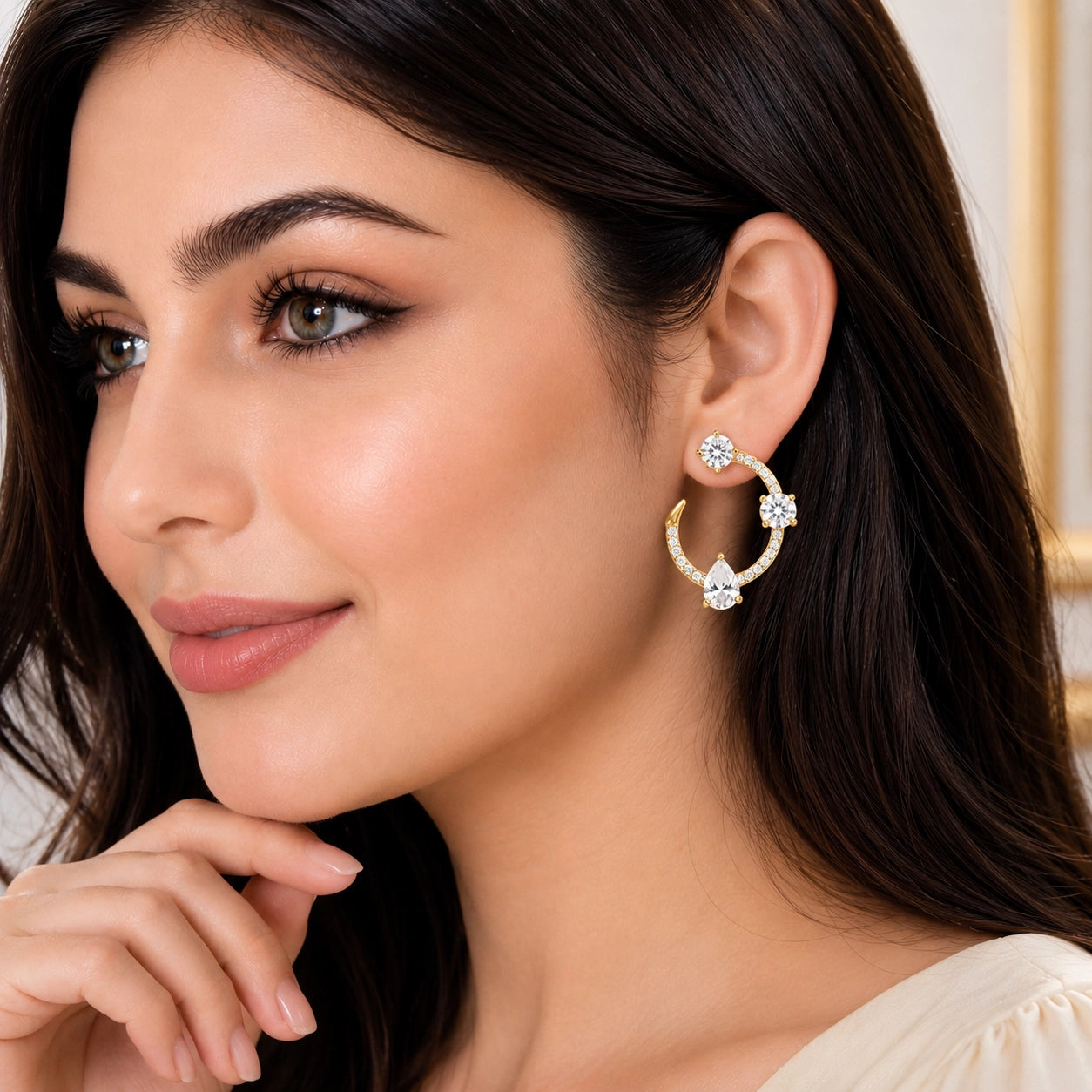Radiant Trio Solitaire 18K Gold Plated Moissanite Diamond Stud Earrings