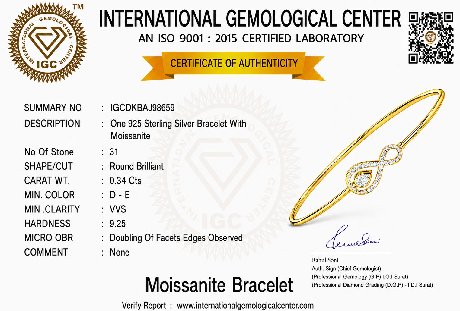 Fenia Infinity 18K Gold Plated Moissanite Diamond Bracelet