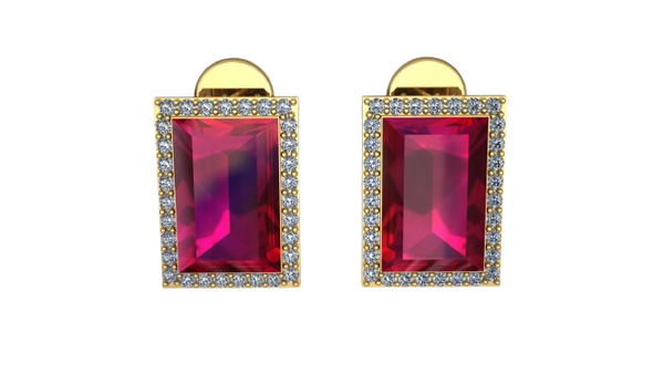 Baguette Ruby Moissanite Diamond Stud Earrings