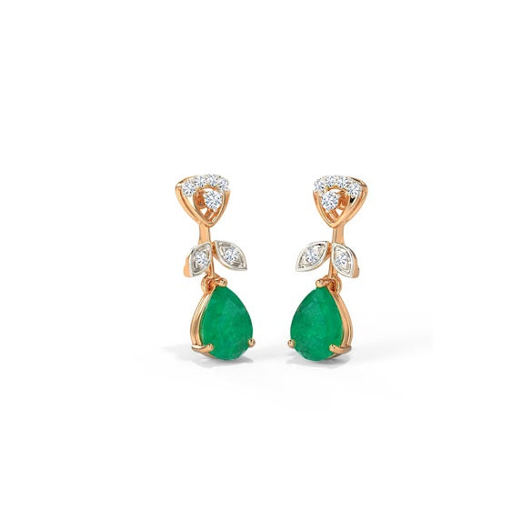 Teardrop Emerald Leafy Moissanite Diamond Drop Earrings