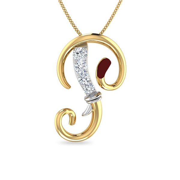 Initial P Gajamukha Diamond Moissanite Diamond Pendant