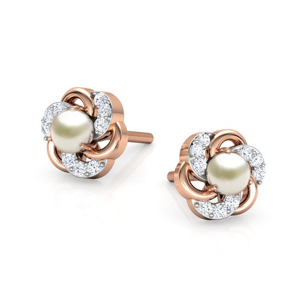 Gladiolus Pearl Moissanite Diamond Studs Earrings