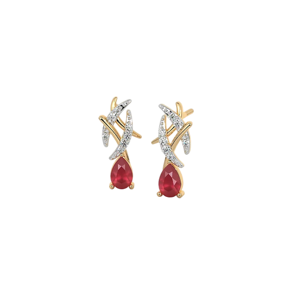 Criss Cross Ruby Moissanite Diamond Stud Earrings