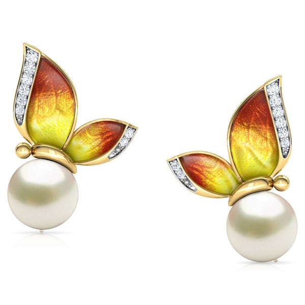 Orange Butterfly Moissanite Diamond Stud Earrings