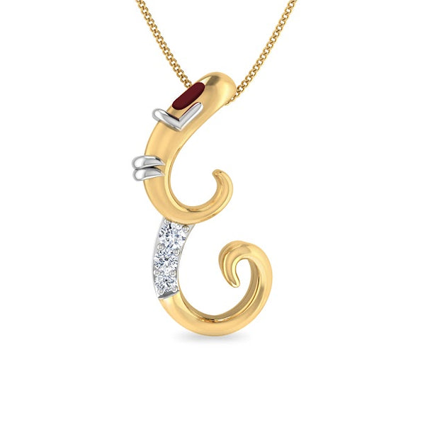 Initial E Gajamukha Diamond Moissanite Diamond Pendant