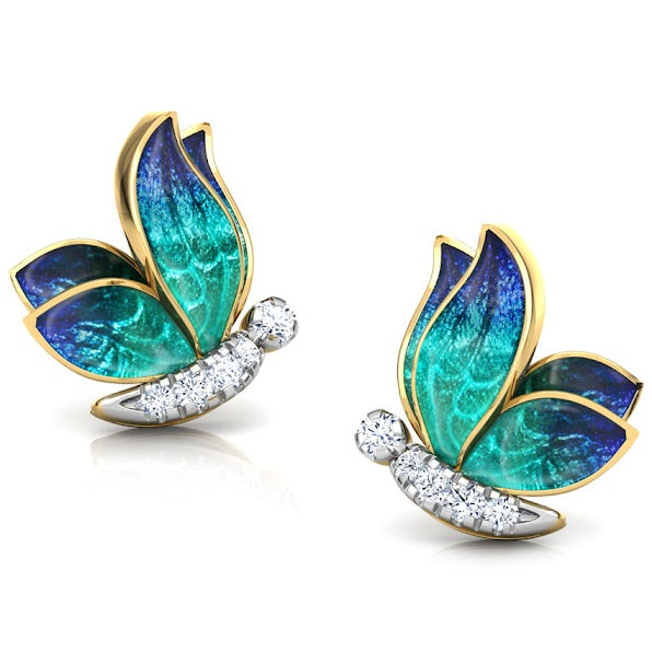 Blue Flutterbys Moissanite Diamond Studs Earrings