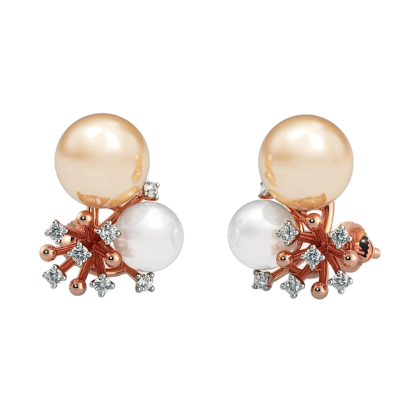 Aishani Pearl Cluster Moissanite Diamond Stud Earrings