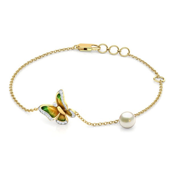 Kruttika Butterfly Delicate Pearl Moissanite Diamond Bracelet