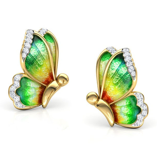 Petite Green Butterfly Moissanite Diamond Studs Earrings