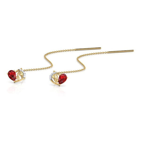 Gleaming Ruby Heart Moissanite Diamond Sui Dhaga Earrings