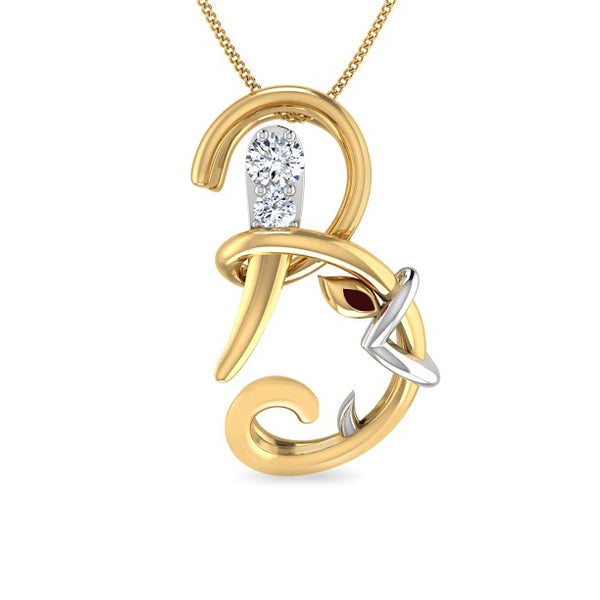 Initial B Gajamukha Diamond Moissanite Diamond Pendant