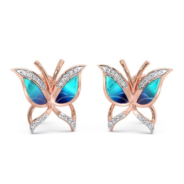 Blue Dragonfly Moissanite Diamond Stud Earrings