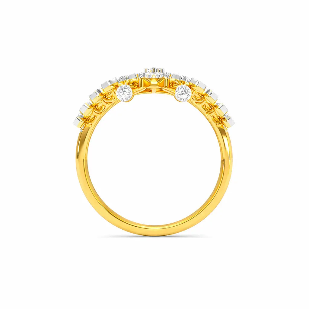 Gold ring with diamonds on a white background