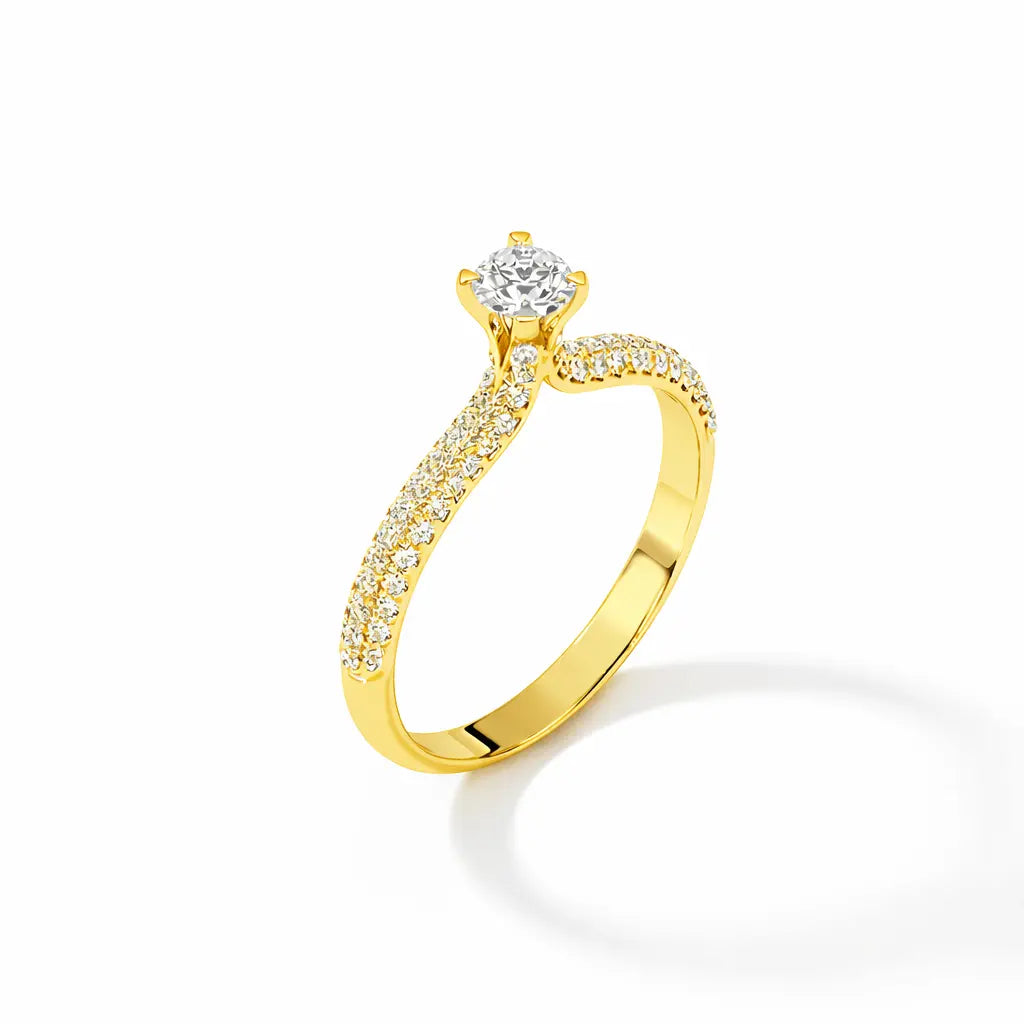 Gold ring with diamonds on a white background
