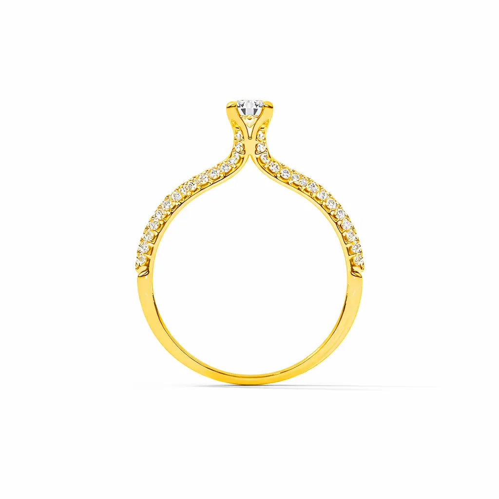 Gold ring with diamonds on a white background