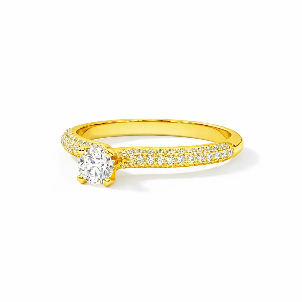 Gold ring with a diamond on a white background