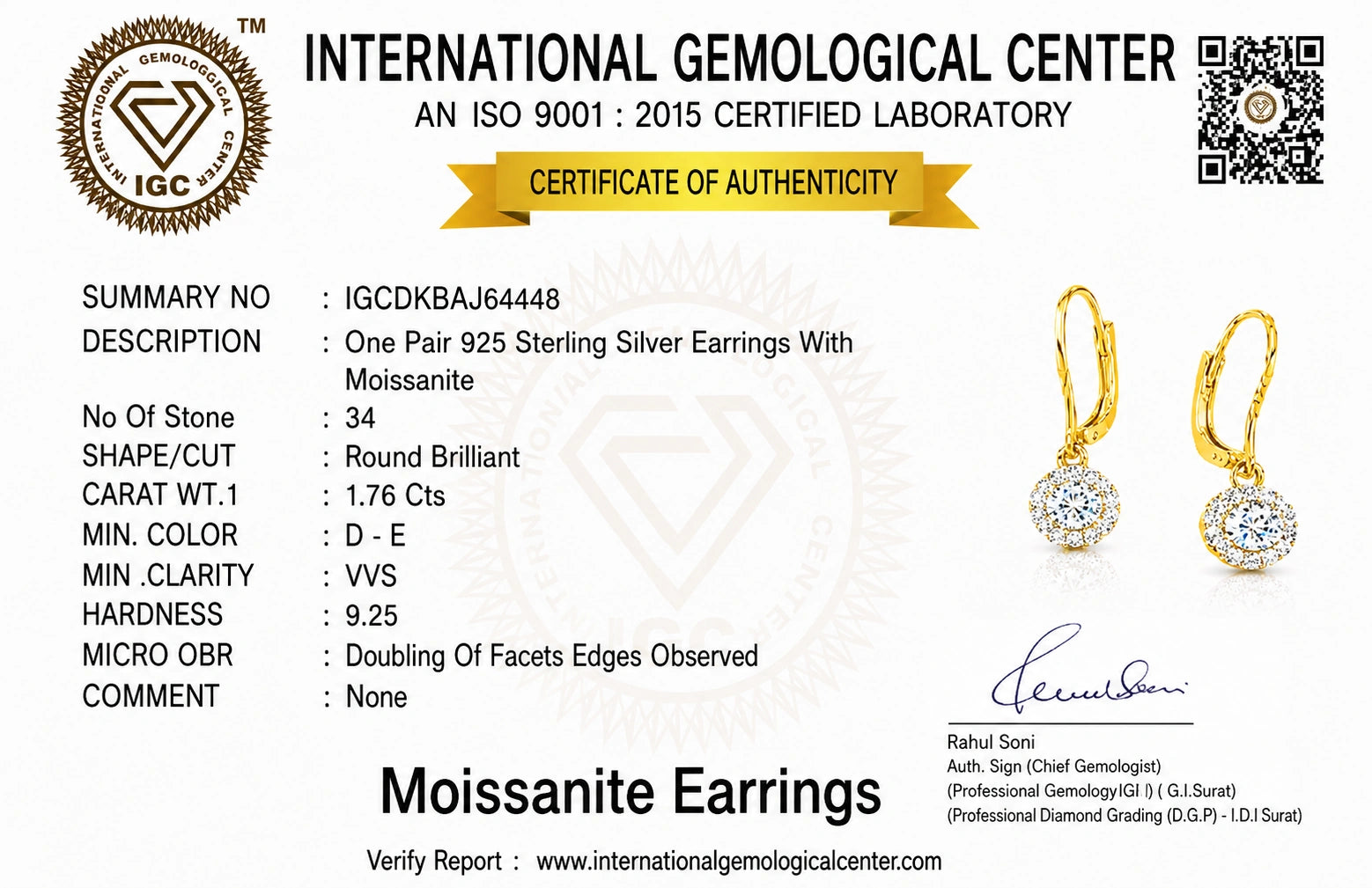 Celeste 18K Gold Plated  Halo Moissanite Diamond Earrings